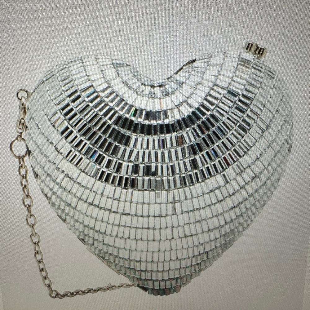 Betsey Johnson Stole My Heart Silver Heart-Shaped Clutch/Crossbody Bag